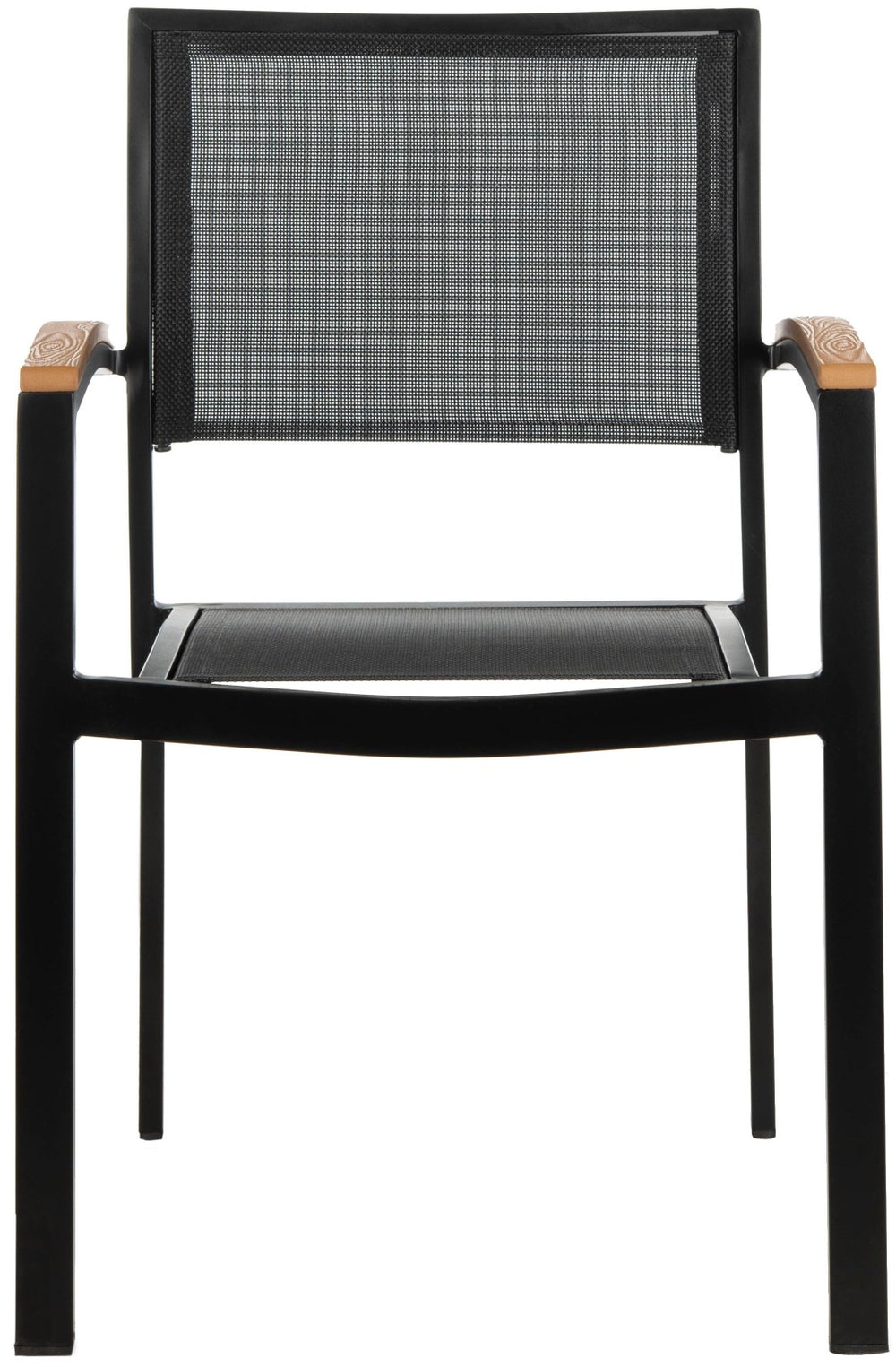 Safavieh KAELAN Outdoor Stackable Chair - Stylish Black Aluminum Frame with Brown Armrests for Modern Patios PAT4030A-SET2