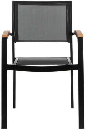 Safavieh KAELAN Outdoor Stackable Chair - Stylish Black Aluminum Frame with Brown Armrests for Modern Patios PAT4030A-SET2