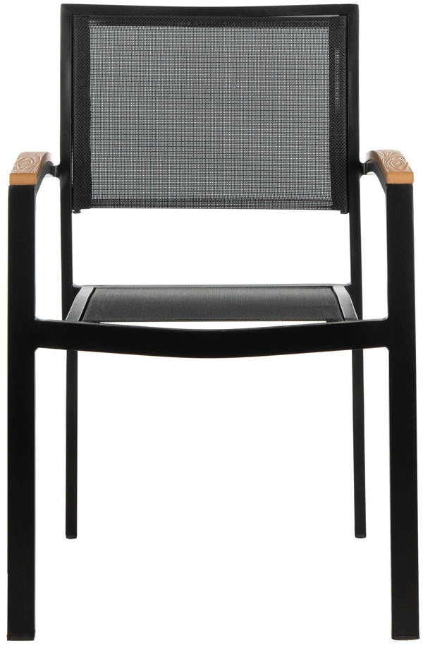 Safavieh KAELAN Outdoor Stackable Chair - Stylish Black Aluminum Frame with Brown Armrests for Modern Patios PAT4030A-SET2