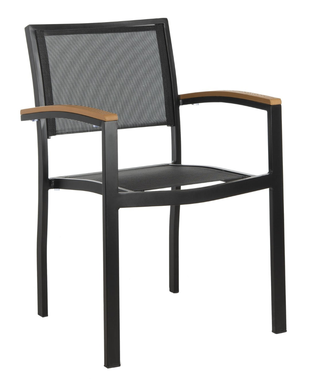 Safavieh KAELAN Outdoor Stackable Chair - Stylish Black Aluminum Frame with Brown Armrests for Modern Patios PAT4030A-SET2