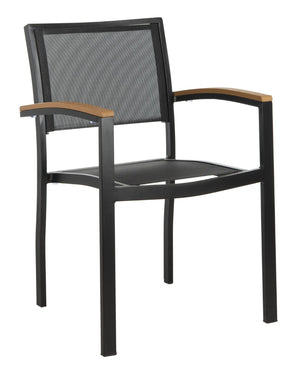 Safavieh KAELAN Outdoor Stackable Chair - Stylish Black Aluminum Frame with Brown Armrests for Modern Patios PAT4030A-SET2