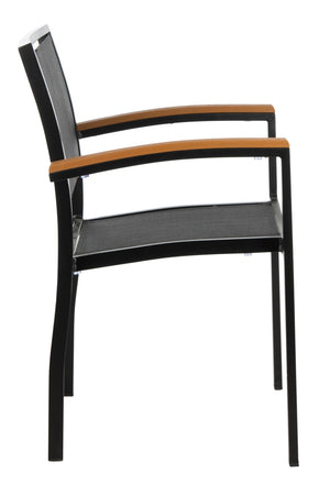 Safavieh KAELAN Outdoor Stackable Chair - Stylish Black Aluminum Frame with Brown Armrests for Modern Patios PAT4030A-SET2