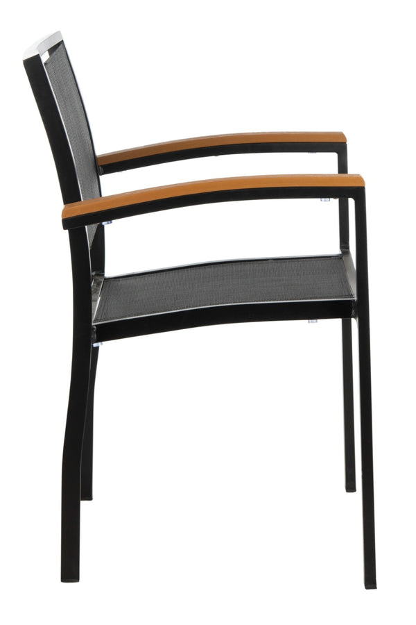 Safavieh KAELAN Outdoor Stackable Chair - Stylish Black Aluminum Frame with Brown Armrests for Modern Patios PAT4030A-SET2