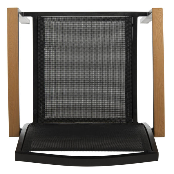 Safavieh KAELAN Outdoor Stackable Chair - Stylish Black Aluminum Frame with Brown Armrests for Modern Patios PAT4030A-SET2