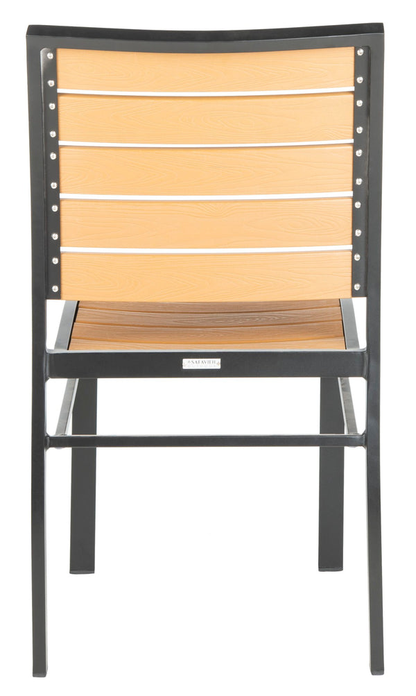 Safavieh KODA Stackable Outdoor Chair - Stylish Black Frame with Light Brown Wood Look for Patios & Decks PAT4031A-SET2