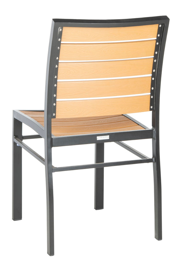 Safavieh KODA Stackable Outdoor Chair - Stylish Black Frame with Light Brown Wood Look for Patios & Decks PAT4031A-SET2