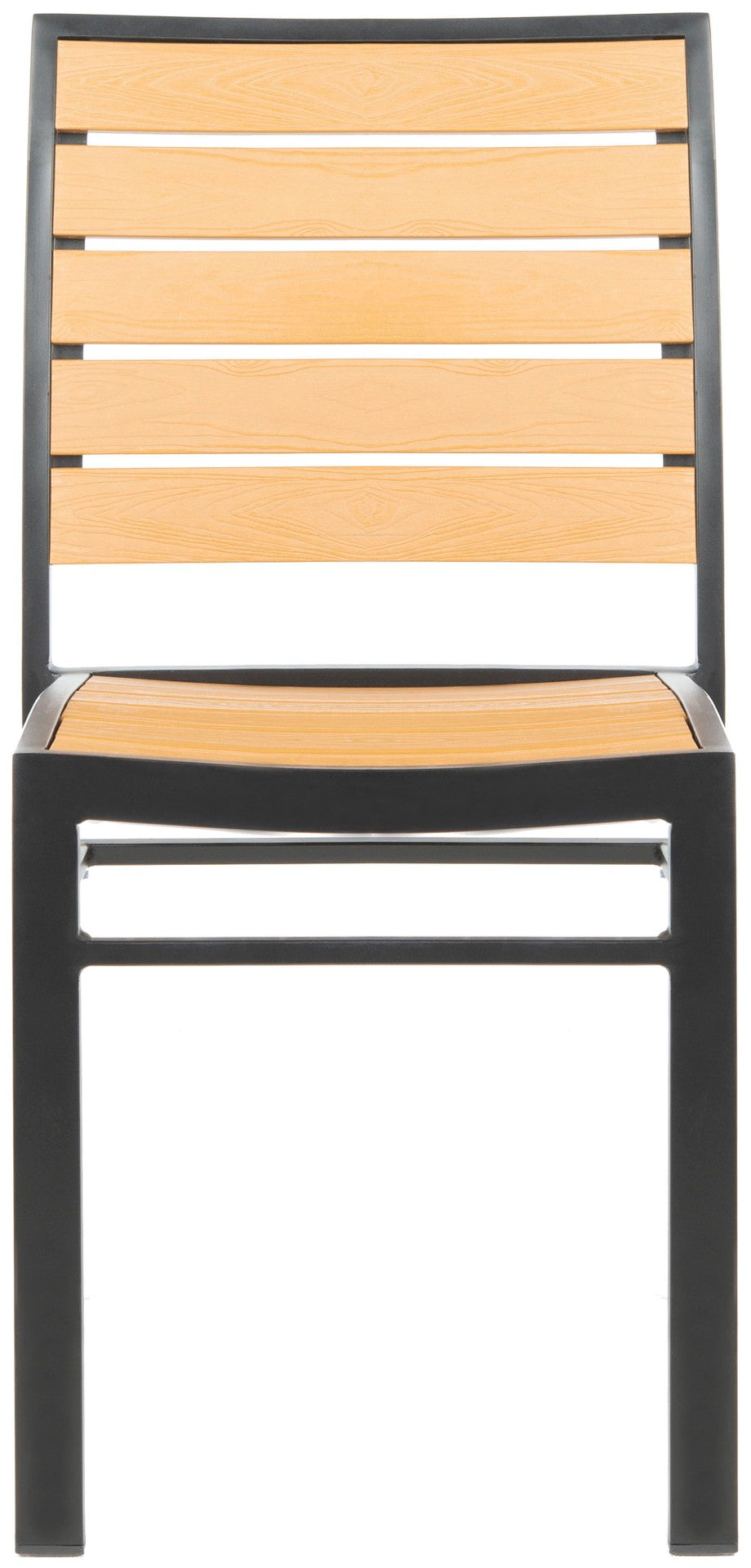 Safavieh KODA Stackable Outdoor Chair - Stylish Black Frame with Light Brown Wood Look for Patios & Decks PAT4031A-SET2