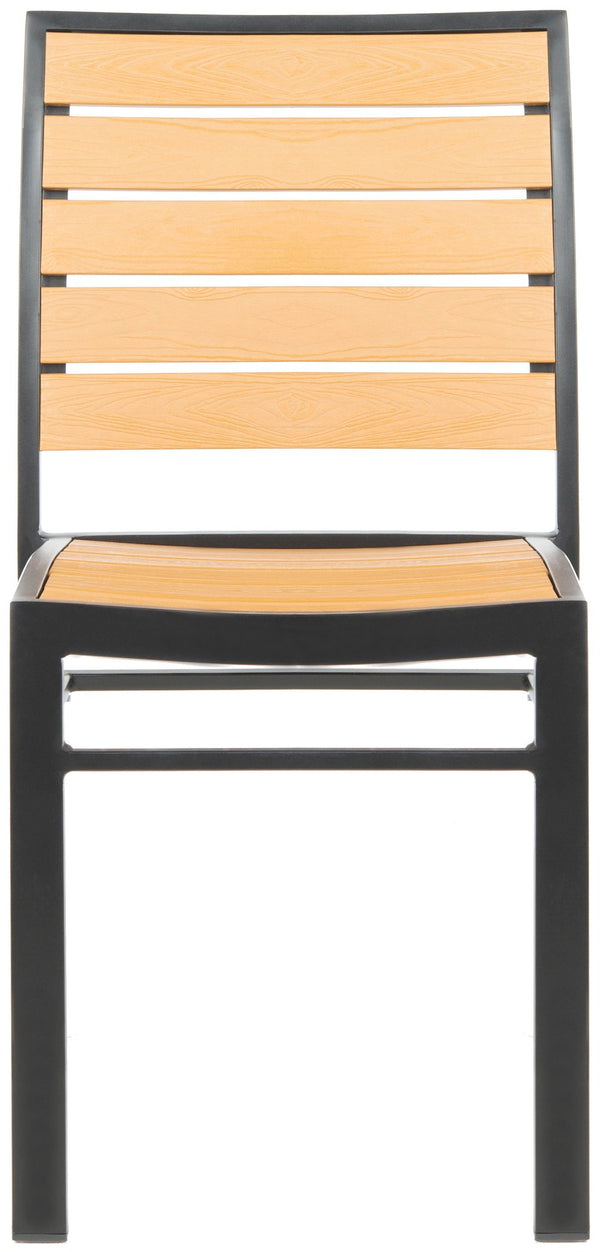 Safavieh KODA Stackable Outdoor Chair - Stylish Black Frame with Light Brown Wood Look for Patios & Decks PAT4031A-SET2