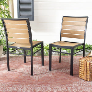 Safavieh KODA Stackable Outdoor Chair - Stylish Black Frame with Light Brown Wood Look for Patios & Decks PAT4031A-SET2