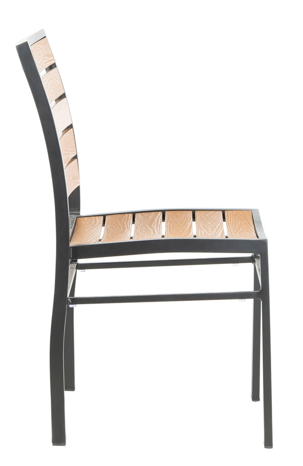Safavieh KODA Stackable Outdoor Chair - Stylish Black Frame with Light Brown Wood Look for Patios & Decks PAT4031A-SET2