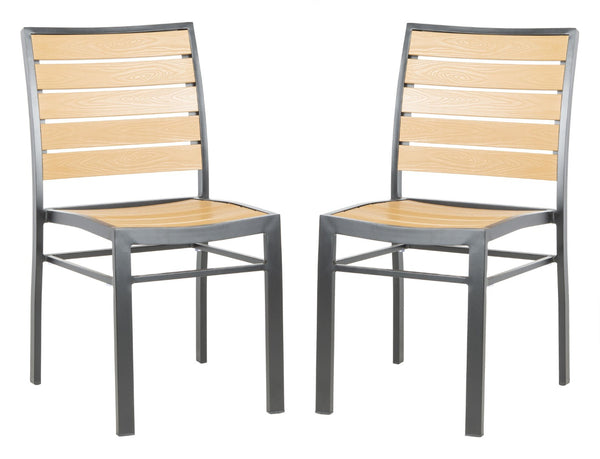 Safavieh KODA Stackable Outdoor Chair - Stylish Black Frame with Light Brown Wood Look for Patios & Decks PAT4031A-SET2