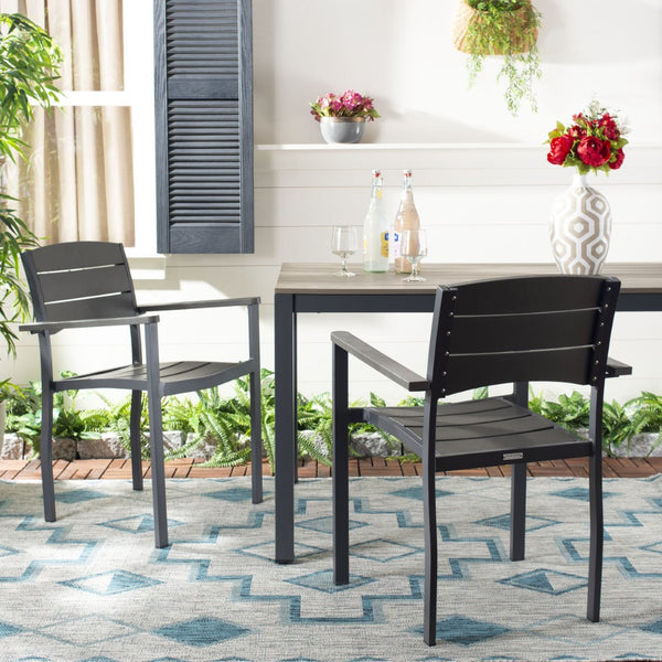 Safavieh GERHARDT Stackable Outdoor Chair in Neutral Grey - Stylish, Durable, and Space-Saving for Patios! PAT4032A-SET2
