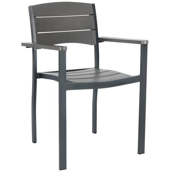 Safavieh GERHARDT Stackable Outdoor Chair in Neutral Grey - Stylish, Durable, and Space-Saving for Patios! PAT4032A-SET2