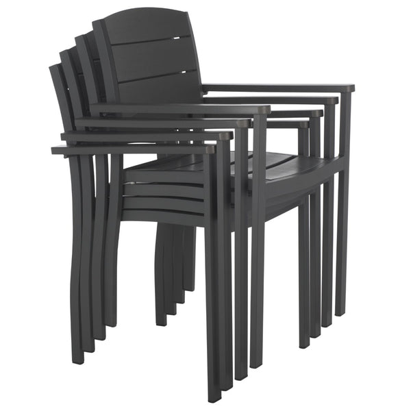 Safavieh GERHARDT Stackable Outdoor Chair in Neutral Grey - Stylish, Durable, and Space-Saving for Patios! PAT4032A-SET2
