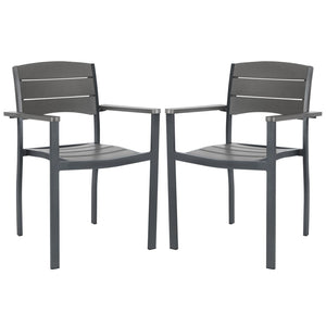 Safavieh GERHARDT Stackable Outdoor Chair in Neutral Grey - Stylish, Durable, and Space-Saving for Patios! PAT4032A-SET2