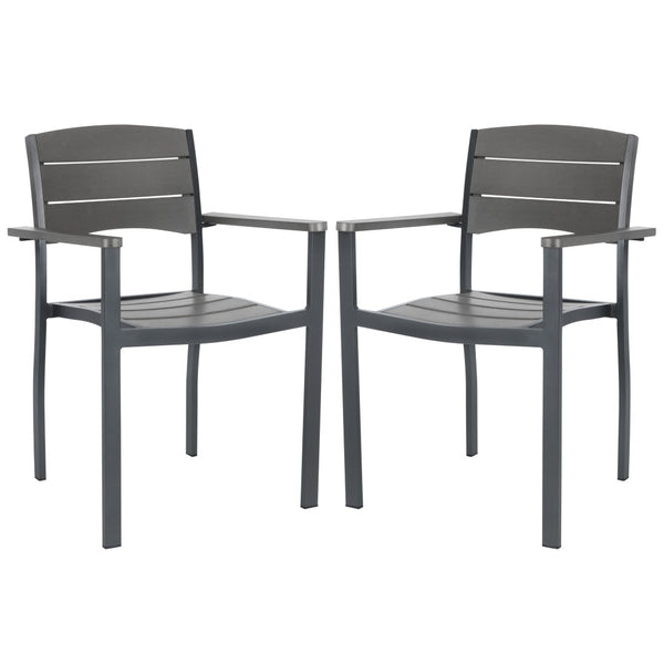 Safavieh GERHARDT Stackable Outdoor Chair in Neutral Grey - Stylish, Durable, and Space-Saving for Patios! PAT4032A-SET2