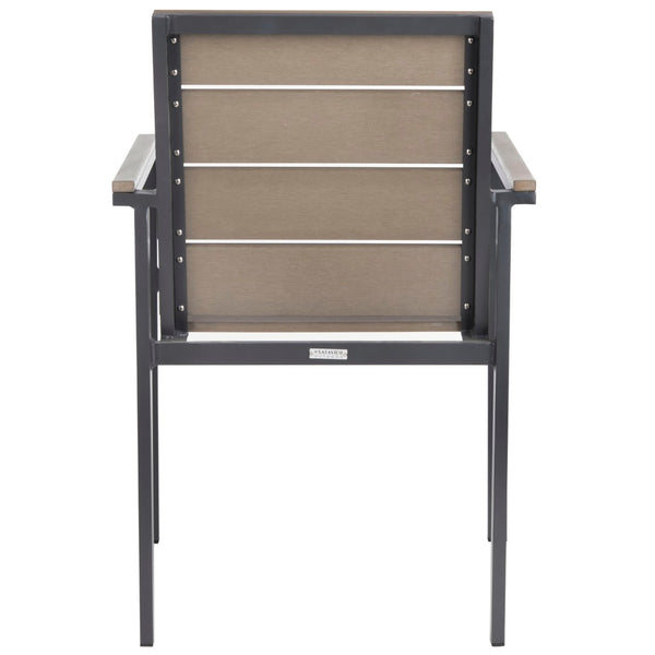 Safavieh BELDAN Stackable Outdoor Chair - Distressed Taupe Wood-Look, Durable Aluminum Frame for Easy Storage PAT4033A-SET2