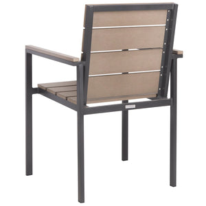 Safavieh BELDAN Stackable Outdoor Chair - Distressed Taupe Wood-Look, Durable Aluminum Frame for Easy Storage PAT4033A-SET2