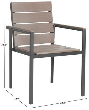 Safavieh BELDAN Stackable Outdoor Chair - Distressed Taupe Wood-Look, Durable Aluminum Frame for Easy Storage PAT4033A-SET2