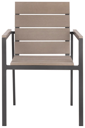 Safavieh BELDAN Stackable Outdoor Chair - Distressed Taupe Wood-Look, Durable Aluminum Frame for Easy Storage PAT4033A-SET2