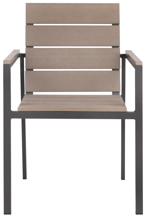 Safavieh BELDAN Stackable Outdoor Chair - Distressed Taupe Wood-Look, Durable Aluminum Frame for Easy Storage PAT4033A-SET2