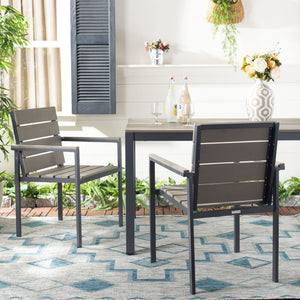 Safavieh BELDAN Stackable Outdoor Chair - Distressed Taupe Wood-Look, Durable Aluminum Frame for Easy Storage PAT4033A-SET2