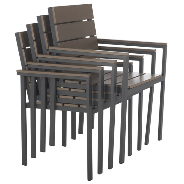 Safavieh BELDAN Stackable Outdoor Chair - Distressed Taupe Wood-Look, Durable Aluminum Frame for Easy Storage PAT4033A-SET2