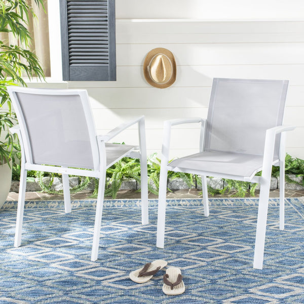 Safavieh NEGAN Stackable Patio Chair in Grey - Durable, Weather-Resistant, Modern Design for Outdoor Spaces PAT4035A-SET2