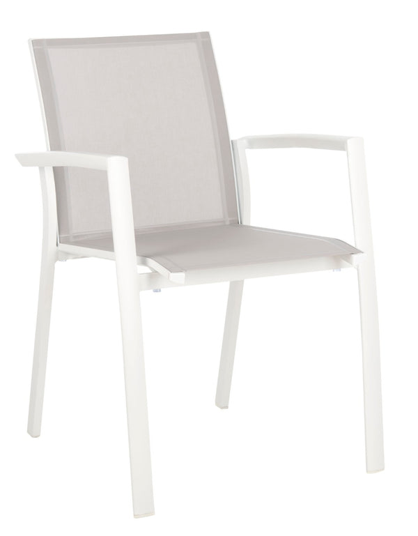Safavieh NEGAN Stackable Patio Chair in Grey - Durable, Weather-Resistant, Modern Design for Outdoor Spaces PAT4035A-SET2