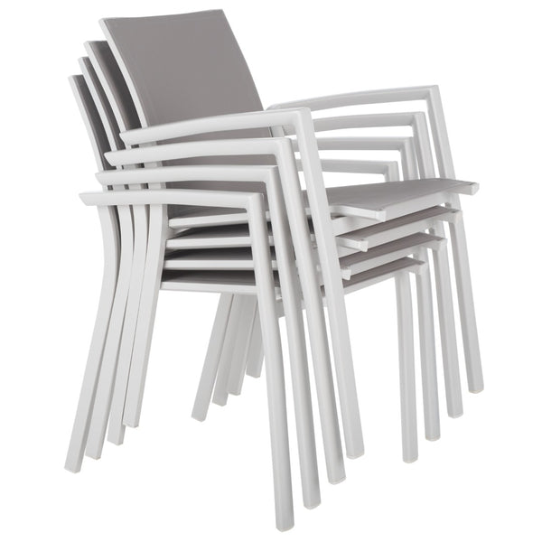 Safavieh NEGAN Stackable Patio Chair in Grey - Durable, Weather-Resistant, Modern Design for Outdoor Spaces PAT4035A-SET2