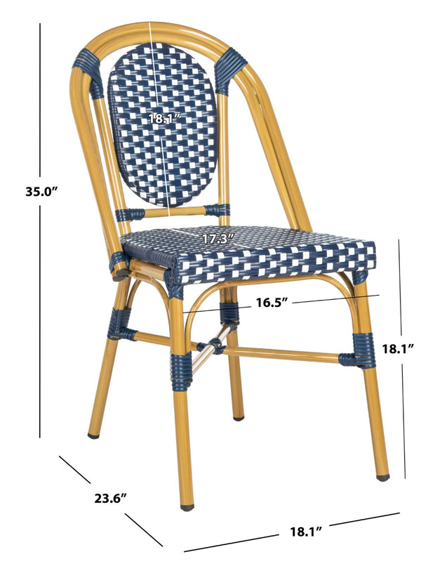 Safavieh LENDA Elegant French Bistro Chair - Navy & White Woven Seat with Brown Frame for Outdoor Charm PAT4036A-SET2