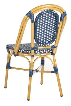 Safavieh LENDA Elegant French Bistro Chair - Navy & White Woven Seat with Brown Frame for Outdoor Charm PAT4036A-SET2
