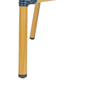 Safavieh LENDA Elegant French Bistro Chair - Navy & White Woven Seat with Brown Frame for Outdoor Charm PAT4036A-SET2