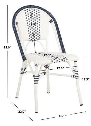 Safavieh ZOYA Navy and White Outdoor Chair - Lightweight Bistro Style, Weather-Resistant, Easy Maintenance PAT4037A-SET2