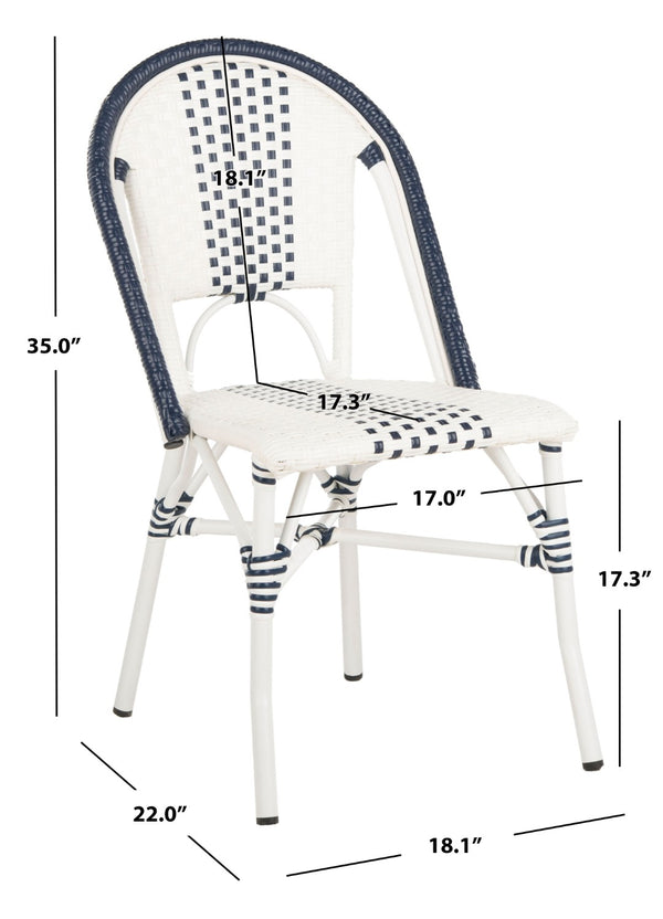 Safavieh ZOYA Navy and White Outdoor Chair - Lightweight Bistro Style, Weather-Resistant, Easy Maintenance PAT4037A-SET2