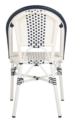 Safavieh ZOYA Navy and White Outdoor Chair - Lightweight Bistro Style, Weather-Resistant, Easy Maintenance PAT4037A-SET2