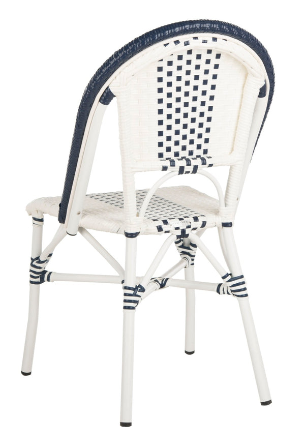 Safavieh ZOYA Navy and White Outdoor Chair - Lightweight Bistro Style, Weather-Resistant, Easy Maintenance PAT4037A-SET2
