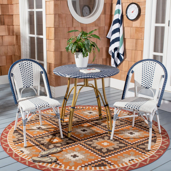 Safavieh KYLIE Bistro Table - Classic Rattan Design for Café-Style Charm in Indoor and Outdoor Spaces Navy / White PAT4011A