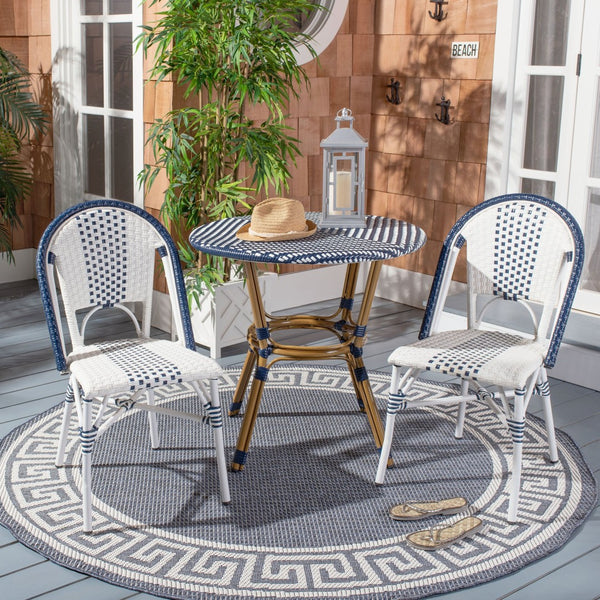 Safavieh SIDFORD Bistro Table - Elegant French Rattan Design for Indoor & Outdoor Spaces, Perfect for Dining Navy / White PAT4012A