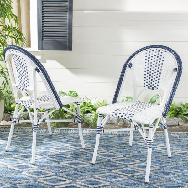 Safavieh ZOYA Navy and White Outdoor Chair - Lightweight Bistro Style, Weather-Resistant, Easy Maintenance PAT4037A-SET2