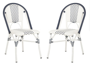 Safavieh ZOYA Navy and White Outdoor Chair - Lightweight Bistro Style, Weather-Resistant, Easy Maintenance PAT4037A-SET2