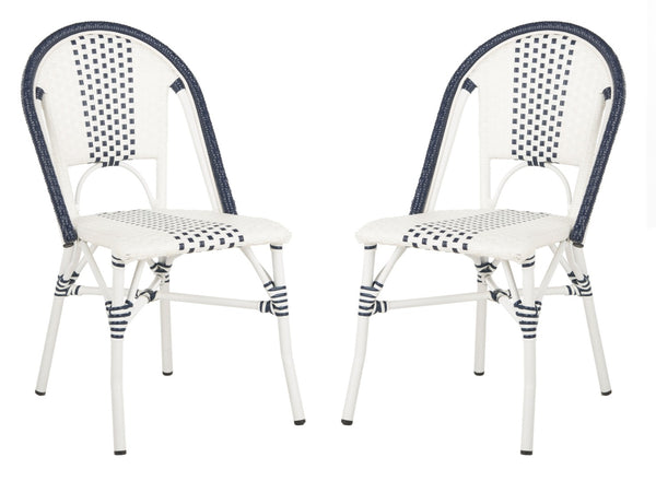 Safavieh ZOYA Navy and White Outdoor Chair - Lightweight Bistro Style, Weather-Resistant, Easy Maintenance PAT4037A-SET2