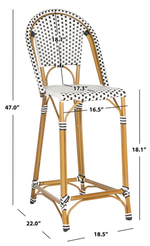 Safavieh ZAID Coastal-Inspired Bar Stool - Stylish Stackable Design for Outdoor Spaces, Patios & Decks Black / White PAT4038A