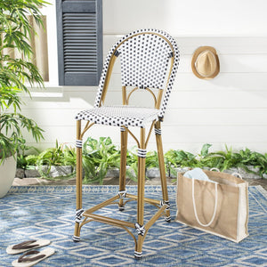 Safavieh ZAID Coastal-Inspired Bar Stool - Stylish Stackable Design for Outdoor Spaces, Patios & Decks Black / White PAT4038A