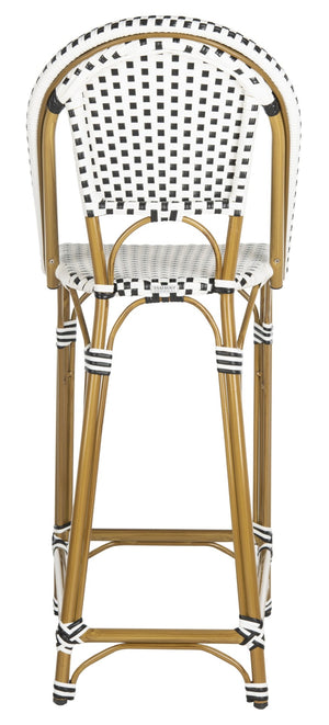 Safavieh ZAID Coastal-Inspired Bar Stool - Stylish Stackable Design for Outdoor Spaces, Patios & Decks Black / White PAT4038A