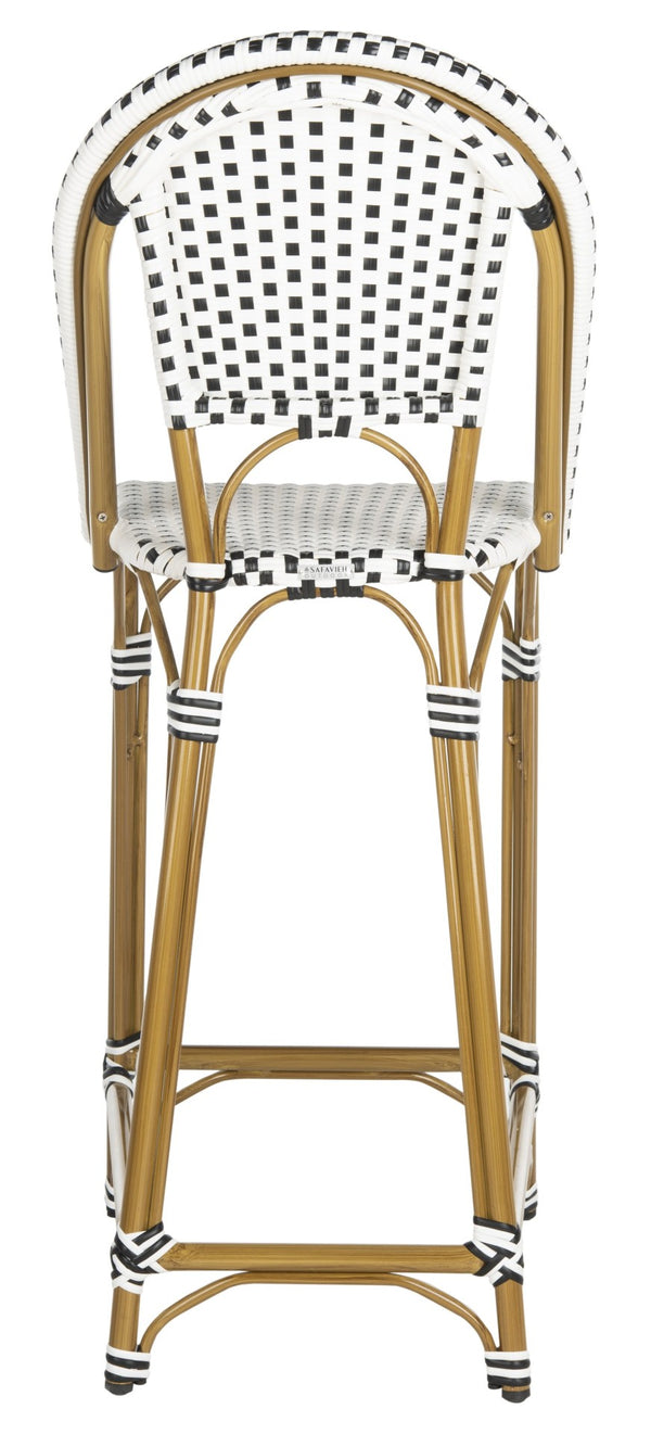 Safavieh ZAID Coastal-Inspired Bar Stool - Stylish Stackable Design for Outdoor Spaces, Patios & Decks Black / White PAT4038A