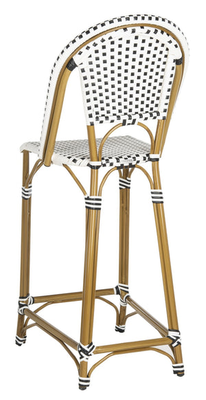 Safavieh ZAID Coastal-Inspired Bar Stool - Stylish Stackable Design for Outdoor Spaces, Patios & Decks Black / White PAT4038A