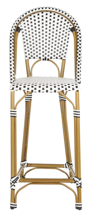 Safavieh ZAID Coastal-Inspired Bar Stool - Stylish Stackable Design for Outdoor Spaces, Patios & Decks Black / White PAT4038A