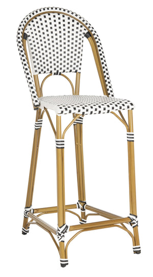 Safavieh ZAID Coastal-Inspired Bar Stool - Stylish Stackable Design for Outdoor Spaces, Patios & Decks Black / White PAT4038A
