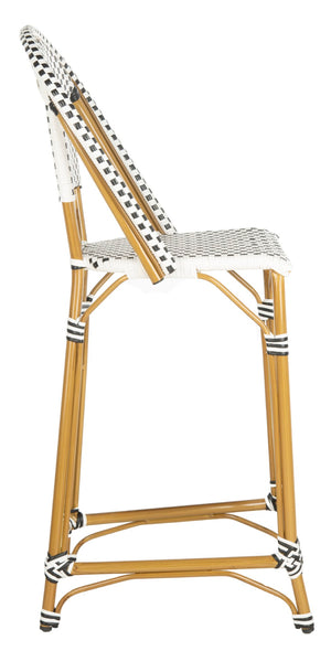 Safavieh ZAID Coastal-Inspired Bar Stool - Stylish Stackable Design for Outdoor Spaces, Patios & Decks Black / White PAT4038A